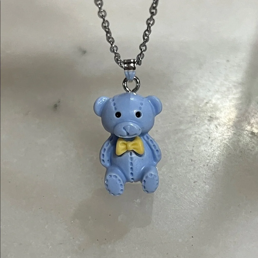 It’s A Boy Blue Teddy Bear Necklace with Yellow Bow